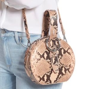 Rebecca Minkoff Kate Leather Snakeskin Circle Purse Bag with Ring Detail